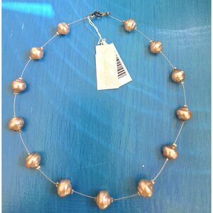 Floating 9mm Faux Baroque Pearl Wire Choker Necklace NWT Vintage Jewelry